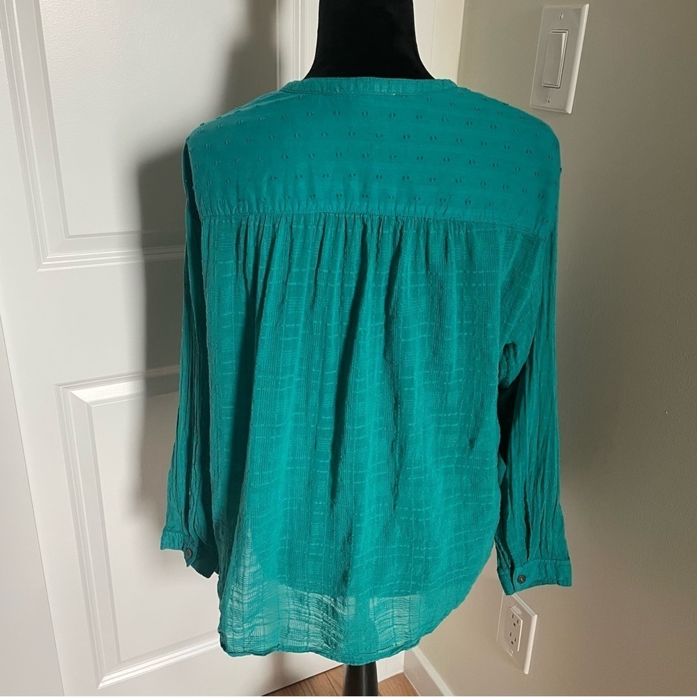 Anthropologie Pilcro Mila Draped Swiss Dot Button Down Cotton Blouse EUC Small - Picture 6 of 11